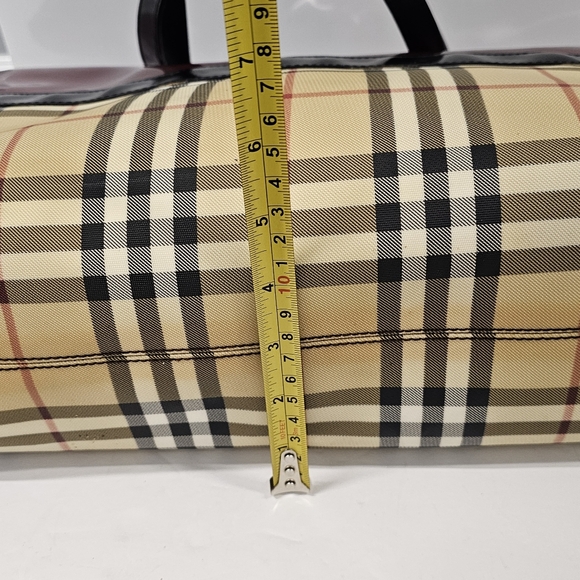 BURBERRY Nova Check Tote Bag Coated Canvas Vinyl Beige Red - Picture 13 of 16